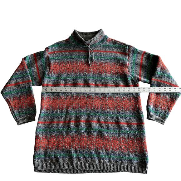 Lizwear Claiborne VTG 80s Cotton Blend Fair Isle Drawstring Mock Neck Sweater M - Picture 6 of 7